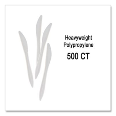 Elegant Dinnerware Heavyweight Cutlery, Knife, Plastic, White, 500/Box