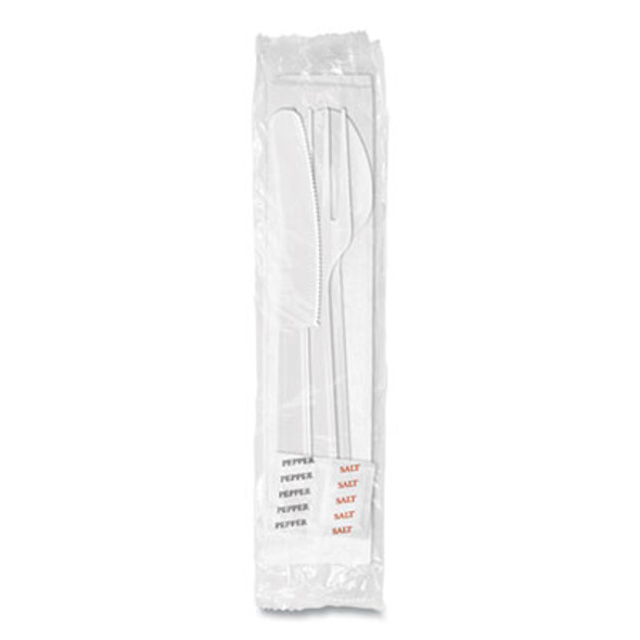 Medium Heavyweight Cutlery Kit, Fork/Knife/Napkin/Pepper/Salt/Spoon, Plastic, White, 250/Carton
