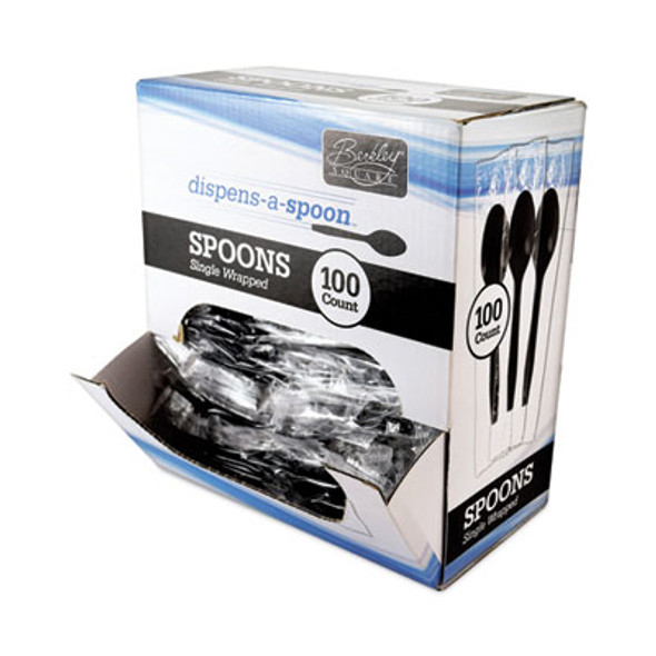 Dispens-a Spoon, Individually Wrapped, Mediumweight Spoon, Plastic, Black, 100/Box