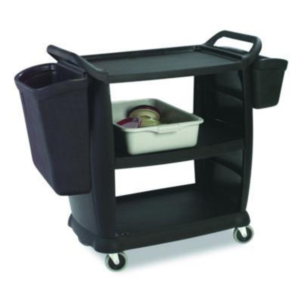 Bussing Cart, Plastic, 3 Shelves, 300 Lb Capacity, 18 x 36.25 x 38, Black