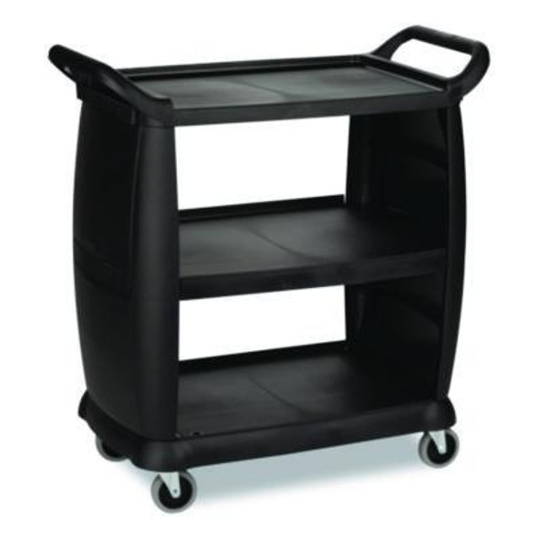 Bussing Cart, Plastic, 3 Shelves, 300 Lb Capacity, 18 x 36.25 x 38, Black