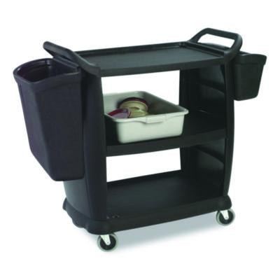 Bussing Cart, Plastic, 3 Shelves, 300 Lb Capacity, 18 x 36.25 x 38, Black