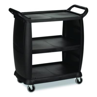 Bussing Cart, Plastic, 3 Shelves, 300 Lb Capacity, 18 x 36.25 x 38, Black