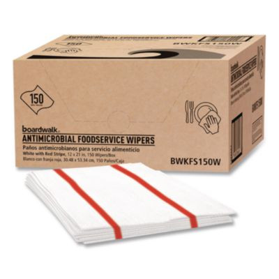 Antimicrobial Foodservice Wipers, 1-Ply, 12 x 21, Red/White, 150/Carton