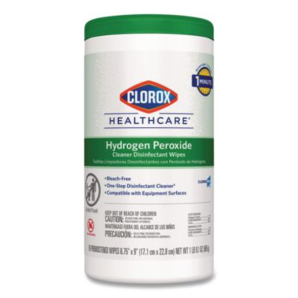 Hydrogen Peroxide Cleaner Disinfectant Wipes, 6.75 x 9, White, 95/Canister