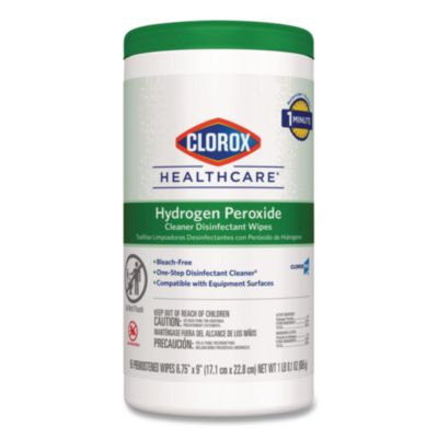Hydrogen Peroxide Cleaner Disinfectant Wipes, 6.75 x 9, White, 95/Canister