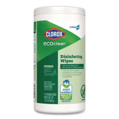 Cloroxpro Ecoclean Disinfecting Wipes, 1-Ply, 8 x 7, Unscented, White, 75 Count, 6/Carton
