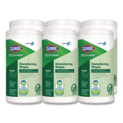 Cloroxpro Ecoclean Disinfecting Wipes, 1-Ply, 8 x 7, Unscented, White, 75 Count, 6/Carton