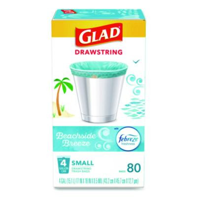 Odorshield Small Drawstring Trash Bags, 4 Gal, Beachside Breeze Scent, 0.5 Mil, 18" x 17", Blue, 80/Box