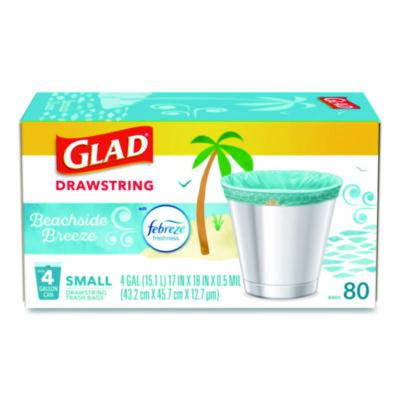 Odorshield Small Drawstring Trash Bags, 4 Gal, Beachside Breeze Scent, 0.5 Mil, 18" x 17", Blue, 80/Box