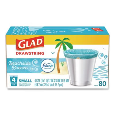 Odorshield Small Drawstring Trash Bags, 4 Gal, Beachside Breeze Scent, 0.5 Mil, 18" x 17", Blue, 80/Box