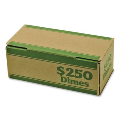 Dimes Coin Box, Accommodates $250 In Dimes, 15.5" x 19.25" x 4.5", Green/Kraft, 50/Pack