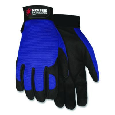 Memphis Gloves Fasguard Clarino Synthetic Leather Palm Multi-Task Gloves, 9" Long, Large, Blue/Black, Pair