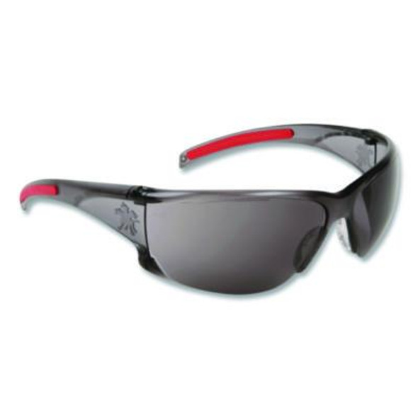 Hulk Hk1 Series Safety Glasses, Scratch-Resistant, Smoke/Red Plastic Frame, Gray Plastic Lens