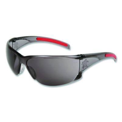 Hulk Hk1 Series Safety Glasses, Scratch-Resistant, Smoke/Red Plastic Frame, Gray Plastic Lens