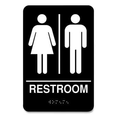 Indoor Restroom Door Sign, Unixex 5.5 X 8.5, Black/White