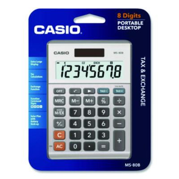 Ms80B 8-Digit Battery And Solar Basic Calculator, Lcd, Navy Blue