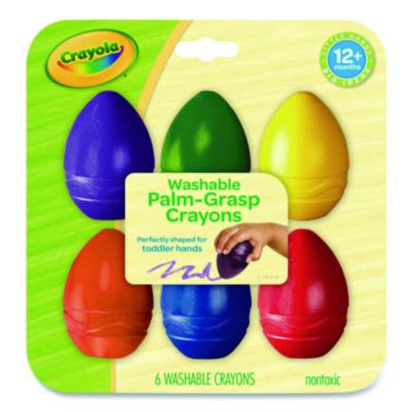 My First Washable Palm Grasp Crayons, Assorted Colors, 6/Pack