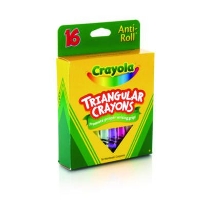 16-Color Triangular Crayons, Regular Size, 0.75" x 4", 16 Assorted Colors, 16/Box