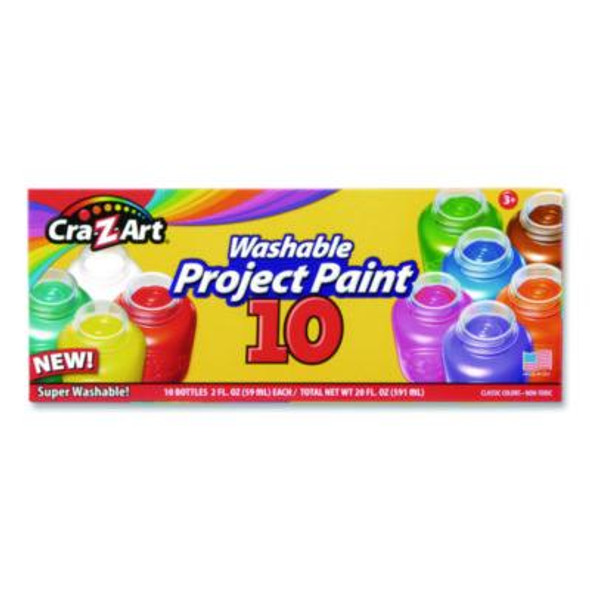 Washable Project Paints, 10 Assorted Colors, 2 Oz Bottles, 10/Pack