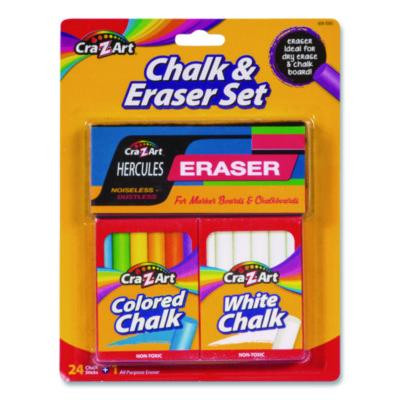 Chalk And Eraser Set, (12) White/(12) Assorted