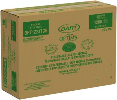 Optima Reclosable Lids For Hot Paper Cups, Fits 12 Oz To 24 Oz Hot Cups, Plastic, Black, 1,200/Carton