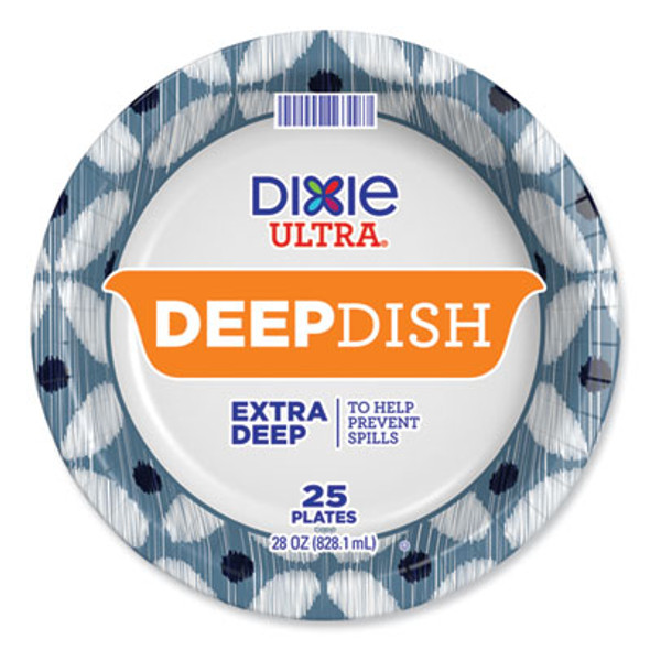 Deep Dish Paper Plate, 9.56" Dia, Blue/Yellow, 18/Pack