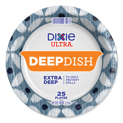 Deep Dish Paper Plate, 9.56" Dia, Blue/Yellow, 18/Pack