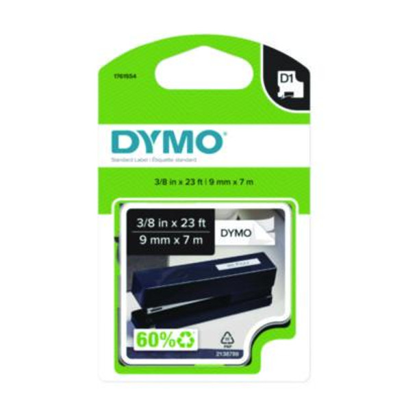 D1 Standard Labels, 0.38" x 23 Ft, Black Print On White Tape