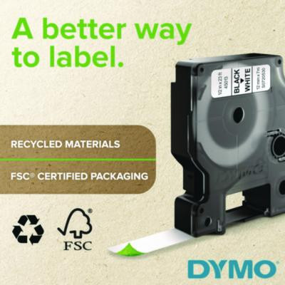 D1 Standard Labels, 0.38" x 23 Ft, Black Print On White Tape
