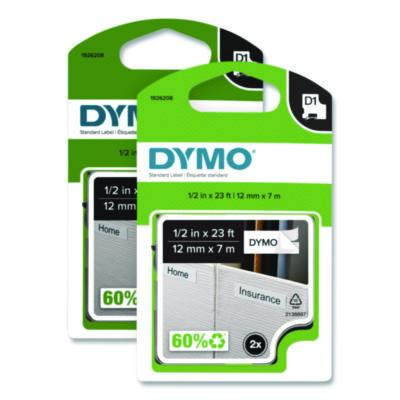 D1 Standard Labels, 0.5" x 23 Ft, Black Print On White Tape, 2/Pack