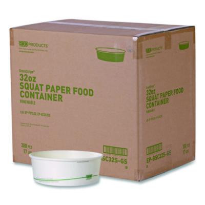 Greenstripe Paper Food Containers, 32 Oz, 7.28" Dia x 2.48", White, 300/Carton