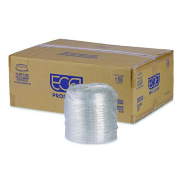 100% Recycled Content Round Plate Lids, Plastic, 9" Dia x 1.5" h, Clear, 300/Carton