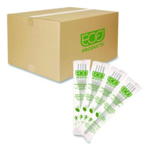 Plantware Cpla Cutlery, Individually Wrapped, Fork, Plastic, White, 1,000/Carton