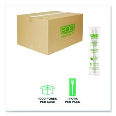 Plantware Cpla Cutlery, Individually Wrapped, Fork, Plastic, White, 1,000/Carton