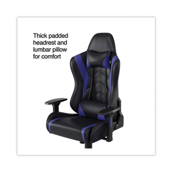 Vartan Bonded Leather Gaming Chair, Supports Up To 275 Lbs, Blue/Black Seat, Blue/Black Back, Black Base