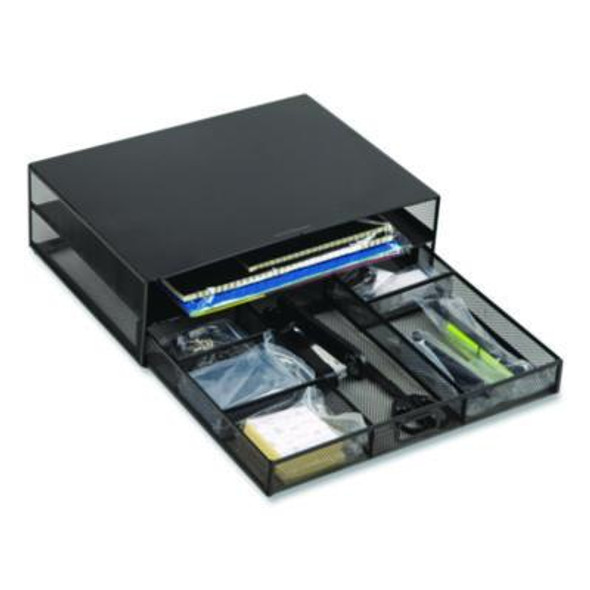 Multi-Tier Monitor Stand With 25-Piece Office Supplies Starter Pack, 15.75" x 11.75" x 4.5", Black, Supports 30 Lb