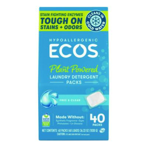 Laundry Detergent Packs, Free And Clear, 40 Pods/Pack, 6 Packs/Carton
