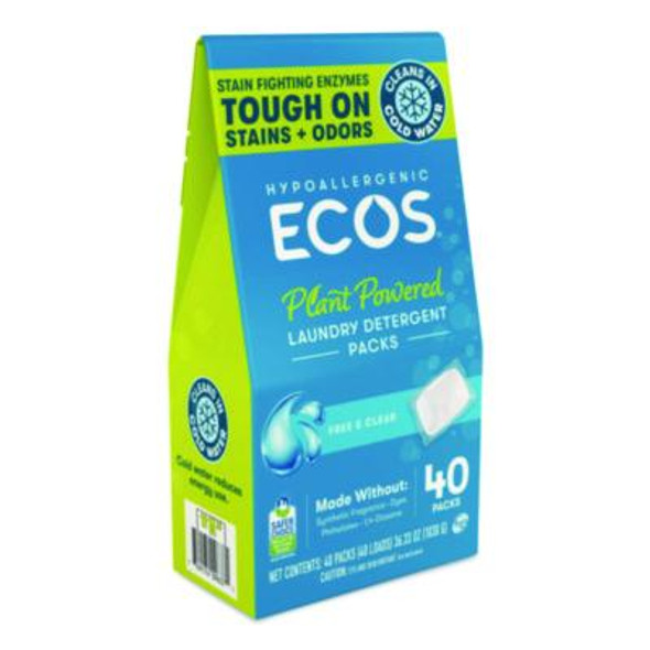 Laundry Detergent Packs, Free And Clear, 40/Pack