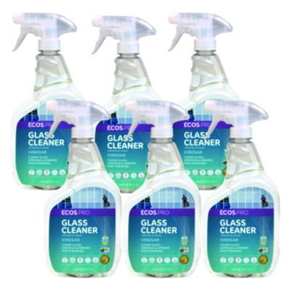 Glass Cleaner, Vinegar Scent, 32 Oz Spray Bottle, 6/Carton