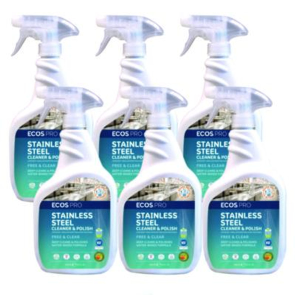 Stainless Steel Cleaner And Polish, Free And Clear Scent, 32 Oz Spray Bottle, 6/Carton