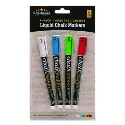 Liquid Chalk Markers, Fine Bullet Tip, Assorted Colors, 4/Pack