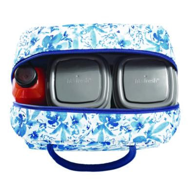 Simplified Lunch Bag With 4 Food Containers, 9 x 6 x 10, Blue Floral