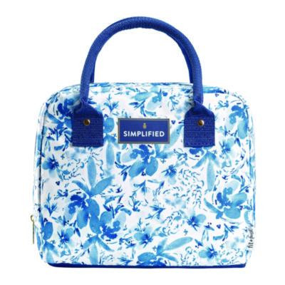 Simplified Lunch Bag With 4 Food Containers, 9 x 6 x 10, Blue Floral