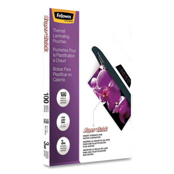 Superquick Thermal Laminating Pouches, 3 Mil, 9" X 11.5", Gloss Clear, 100/Pack