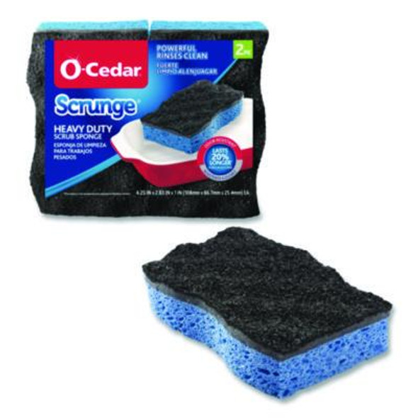 Scrunge Heavy-Duty Sponge, 2.63 x 4.25, 1" Thick, Black/Blue, 2/Pack, 8 Packs/Carton