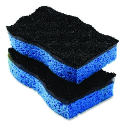 Scrunge Heavy-Duty Sponge, 2.63 x 4.25, 1" Thick, Black/Blue, 2/Pack, 8 Packs/Carton