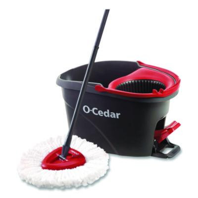 Ezwring Spin Mop System, White Microfiber Head, Up To 51" Adjustable Red/Gray Plastic Handle