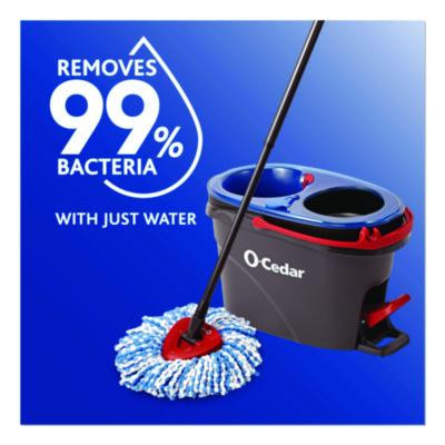 Ezwring Rinseclean Spin Mop System, Blue/White Microfiber Head, Up To 51" Adjustable Red/Gray Plastic Handle
