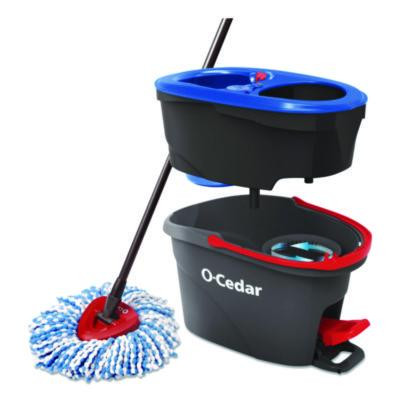 Ezwring Rinseclean Spin Mop System, Blue/White Microfiber Head, Up To 51" Adjustable Red/Gray Plastic Handle